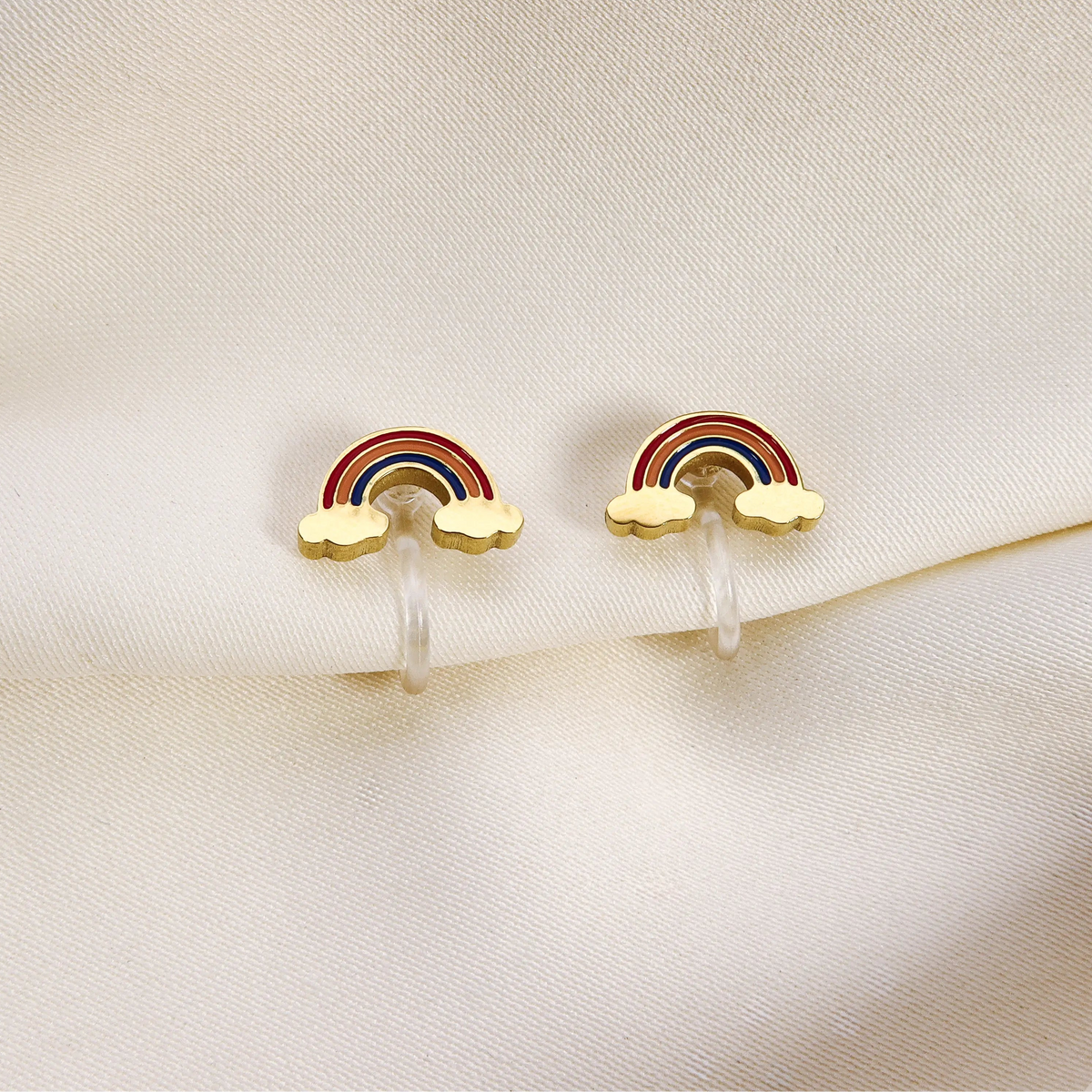 Regenbogen Kinder Ohrclips in Gold von CLYPS Kids – Ohrringe ohne Ohrlöcher