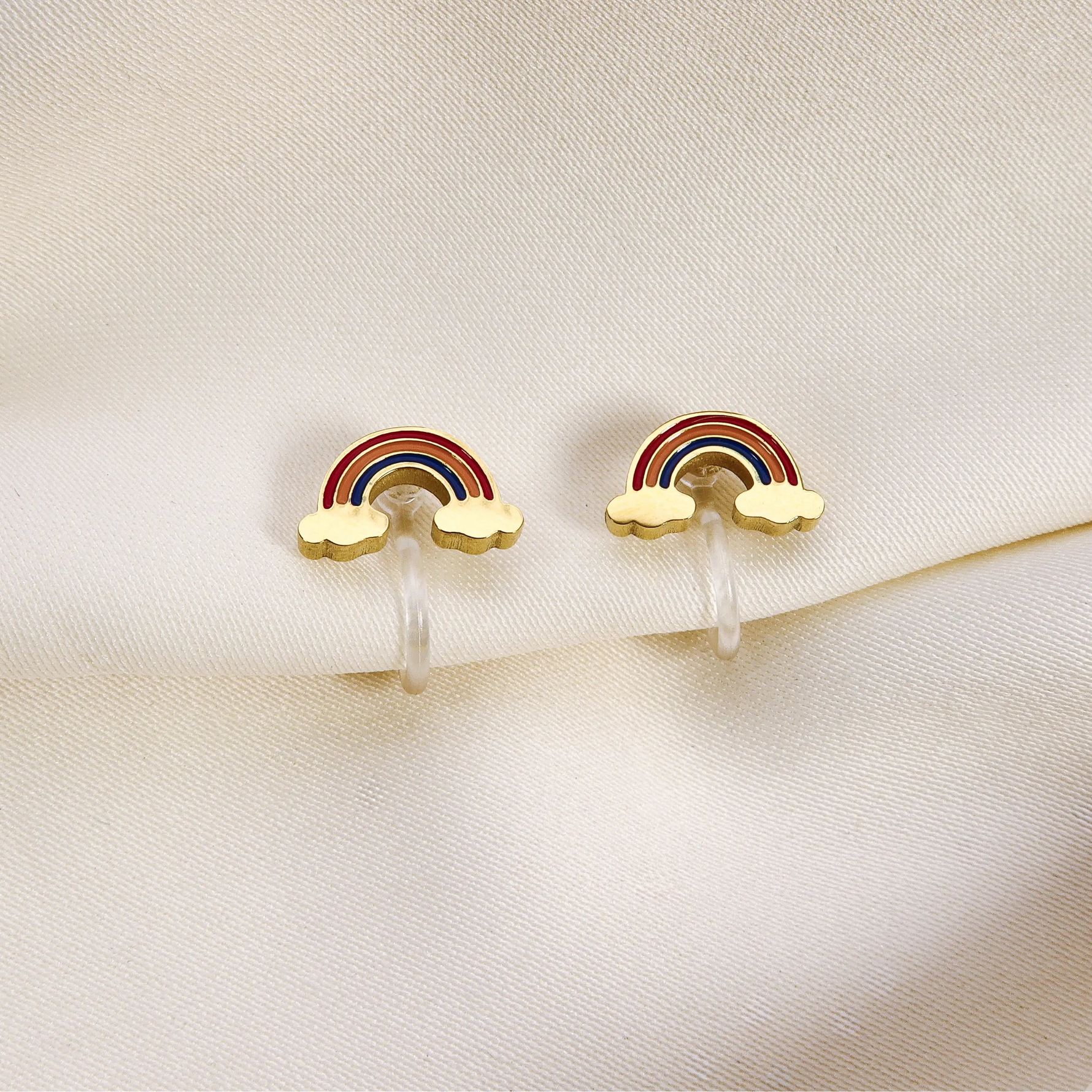 Regenbogen Kinder Ohrclips in Gold von CLYPS Kids – Ohrringe ohne Ohrlöcher